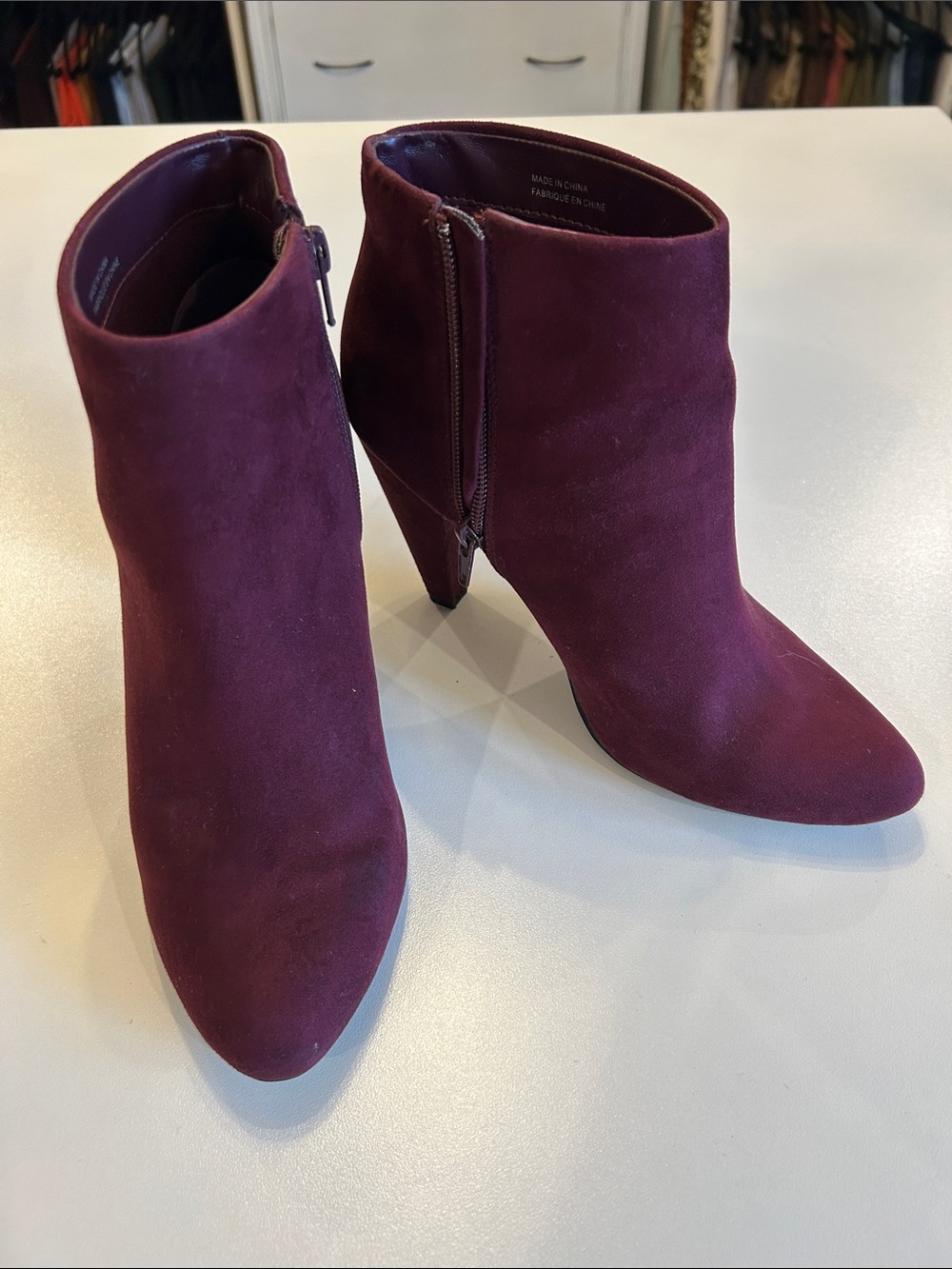 Joe Fresh Wine Suede Pointed Ankle Booties